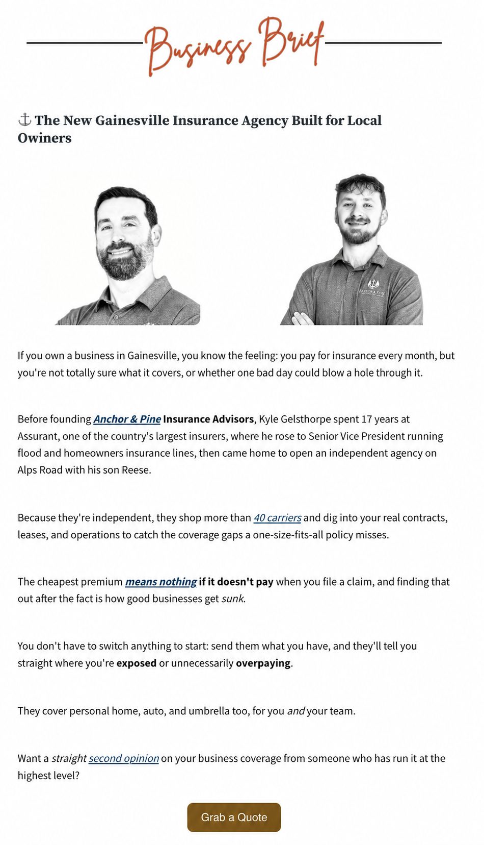 Example sponsored feature inside Gainesville Scoop